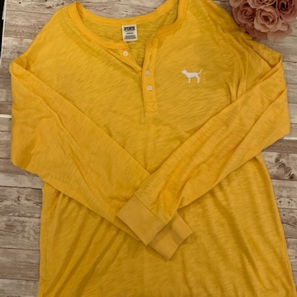 VS Pink Yellow Button Long Sleeve Jersey